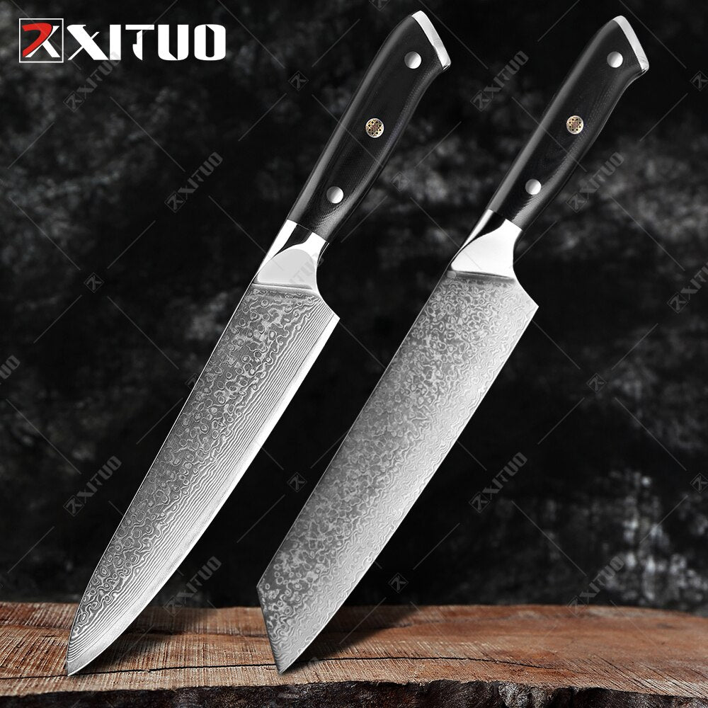 XITUO Damascus Chef Knife Professional Japan Sankotu Cleaver Bone Knives Utility Kiritsuke Paring Kitchen Knife Cooking Tools