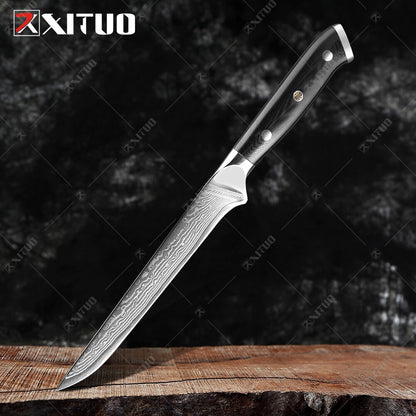 XITUO Damascus Chef Knife Professional Japan Sankotu Cleaver Bone Knives Utility Kiritsuke Paring Kitchen Knife Cooking Tools