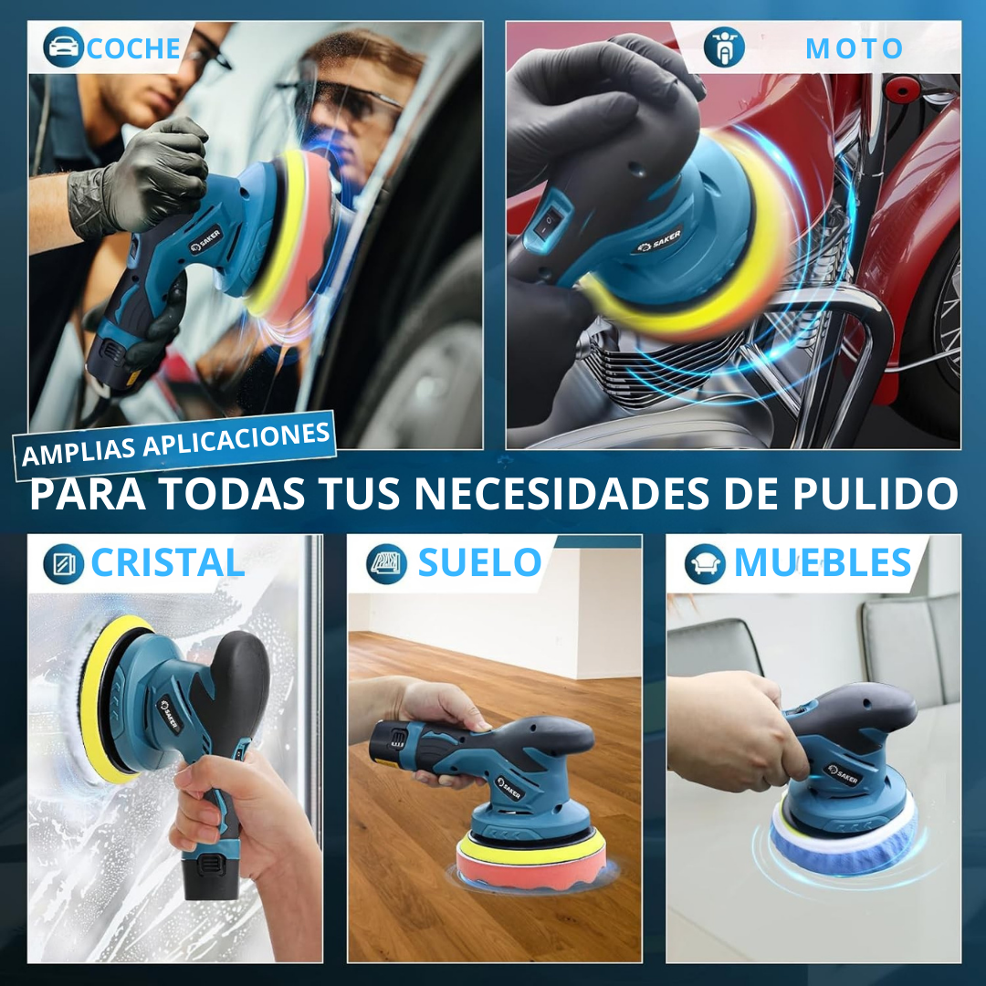 Pulidora de Coche Inalámbrica 12V – Kit Completo con 6 Velocidades, 2 Batería Litio y Accesorios