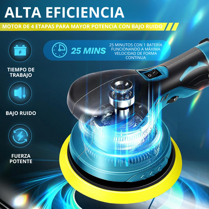 Pulidora de Coche Inalámbrica 12V – Kit Completo con 6 Velocidades, 2 Batería Litio y Accesorios