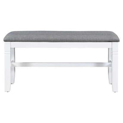 TOPMAX 6-Piece Wood Dining Table Set Kitchen Table Set with Upholstered Bench and 4 Dining Chairs, Farmhouse Style Gray+White