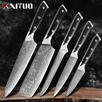 XITUO Damascus Chef Knife Professional Japan Sankotu Cleaver Bone Knives Utility Kiritsuke Paring Kitchen Knife Cooking Tools