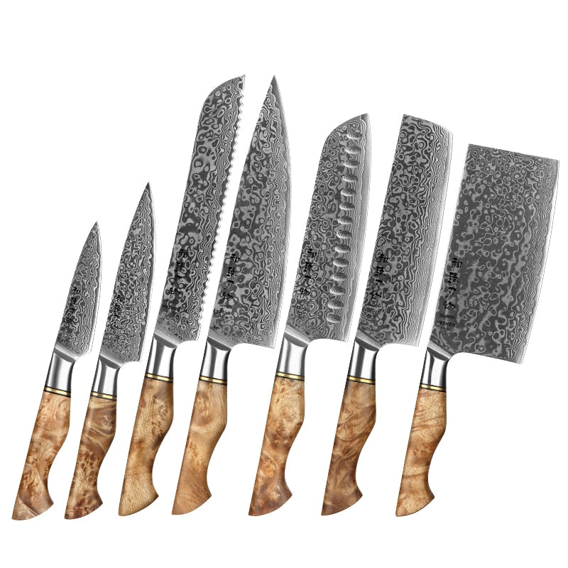 HEZHEN 1-7PC Kitchen Knife Set Professional Damascus Steel Chef Bread Paring Santoku Sharp Nakiri Cook Knife Kitchen Knife