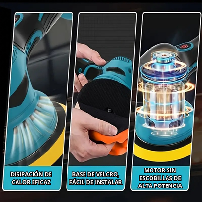 Pulidora de Coche Inalámbrica 12V – Kit Completo con 6 Velocidades, 2 Batería Litio y Accesorios