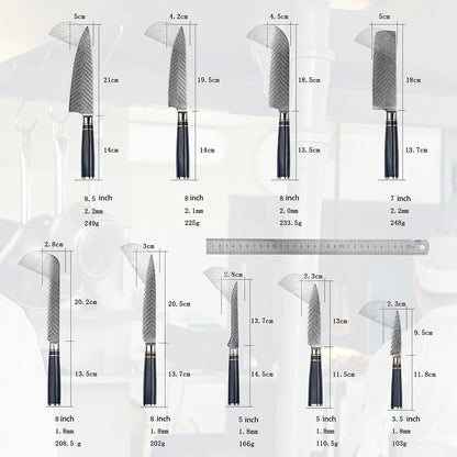XSG 9Pcs Set Damascus Kitchen Knives Sharp Japanese VG10 Blade 67 Layers Stainless Steel Professional Chef Cooking Knife Set