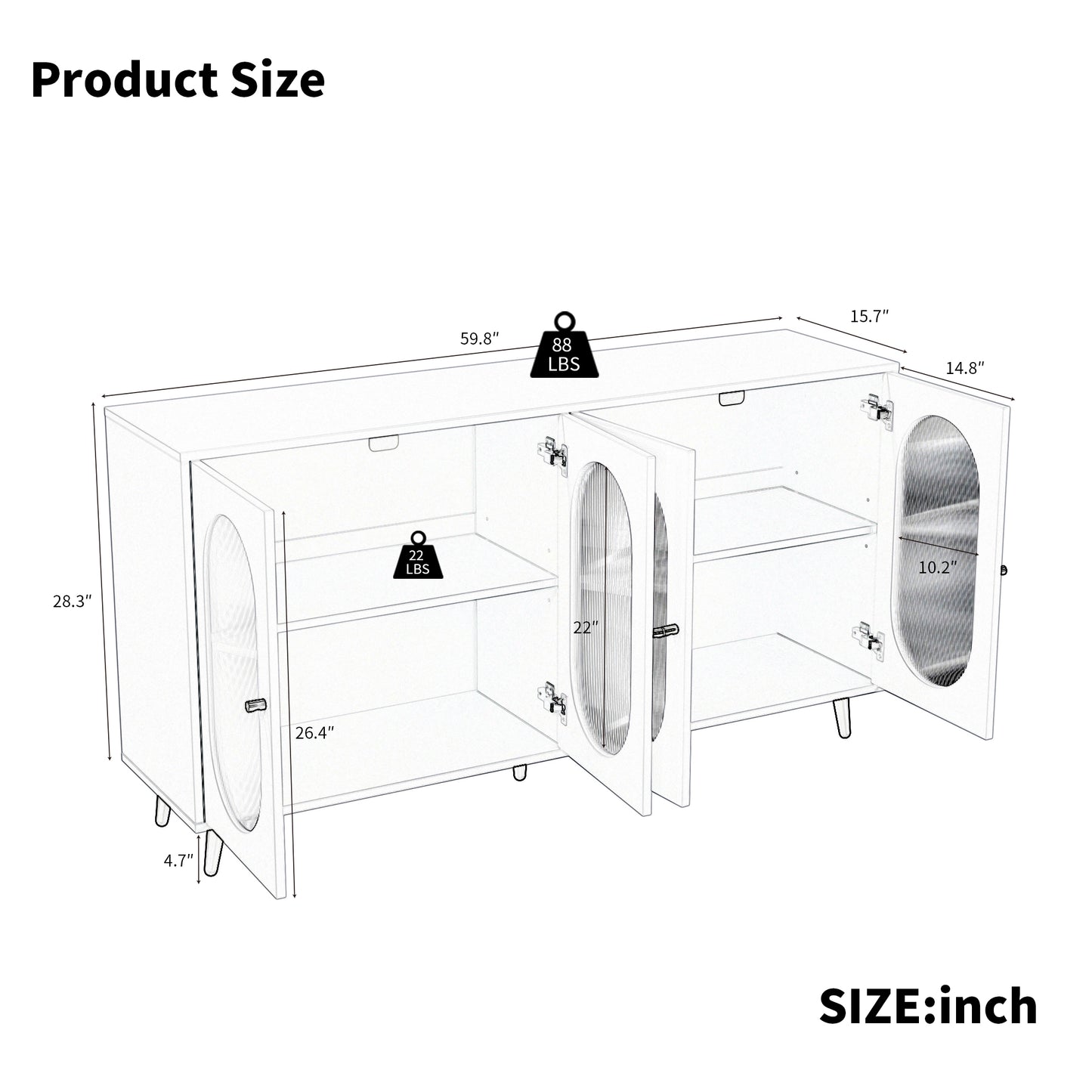 Modern Accent Sideboard Cabinet with Acrylic Doors, Freestanding Storage Cupboard Console Table for Kitchen Dining White