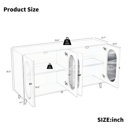 Modern Accent Sideboard Cabinet with Acrylic Doors, Freestanding Storage Cupboard Console Table for Kitchen Dining White