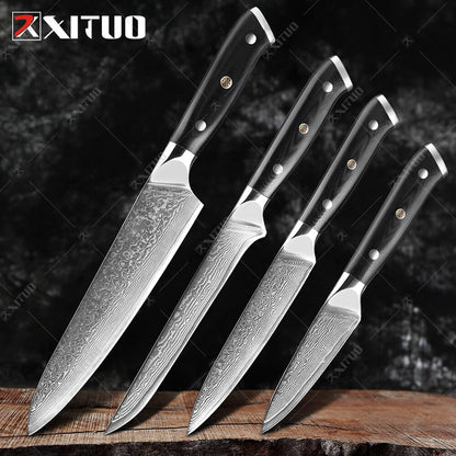 XITUO Damascus Chef Knife Professional Japan Sankotu Cleaver Bone Knives Utility Kiritsuke Paring Kitchen Knife Cooking Tools