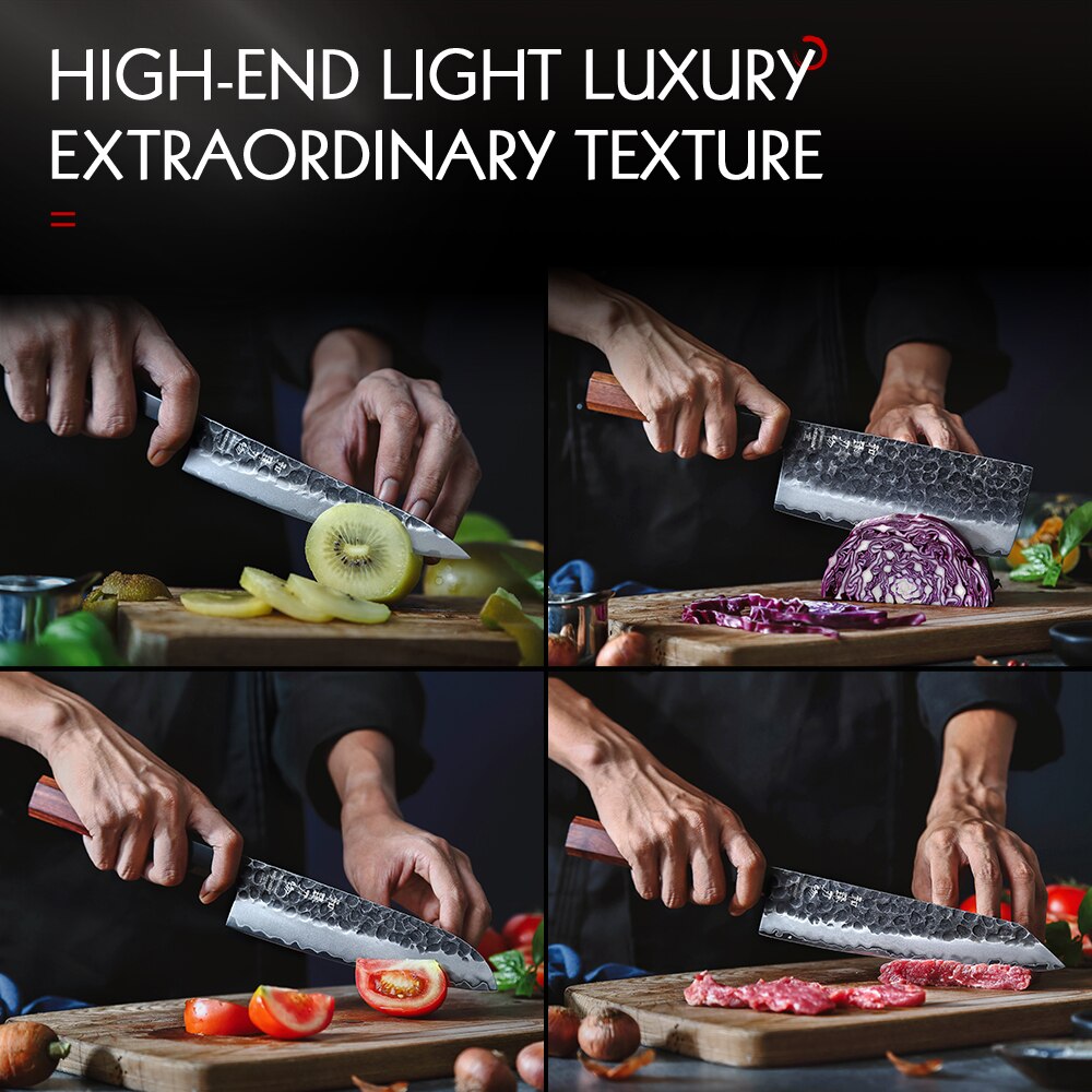 HEZHEN 1-4PC Kitchen Knife Set Slicing Stainless Steel Composite Steel Chef Santoku Nakiri Utility Rosewood Handle Gift Box