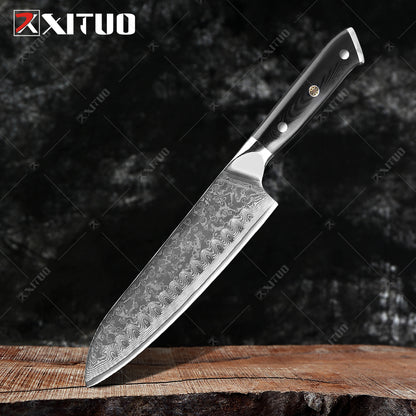 XITUO Damascus Chef Knife Professional Japan Sankotu Cleaver Bone Knives Utility Kiritsuke Paring Kitchen Knife Cooking Tools