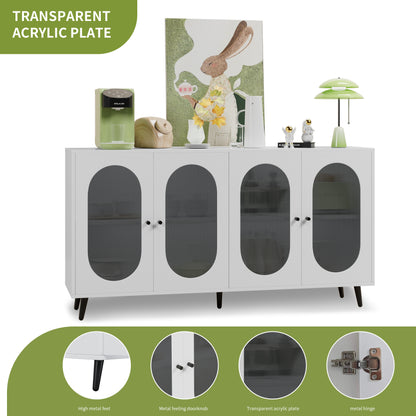 Modern Accent Sideboard Cabinet with Acrylic Doors, Freestanding Storage Cupboard Console Table for Kitchen Dining White