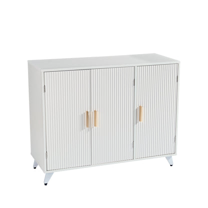 ideboard with wavy texture buffet cabinet, white accent cabinet with door, modern bookcase for kitchen living room