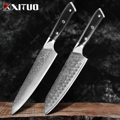 XITUO Damascus Chef Knife Professional Japan Sankotu Cleaver Bone Knives Utility Kiritsuke Paring Kitchen Knife Cooking Tools