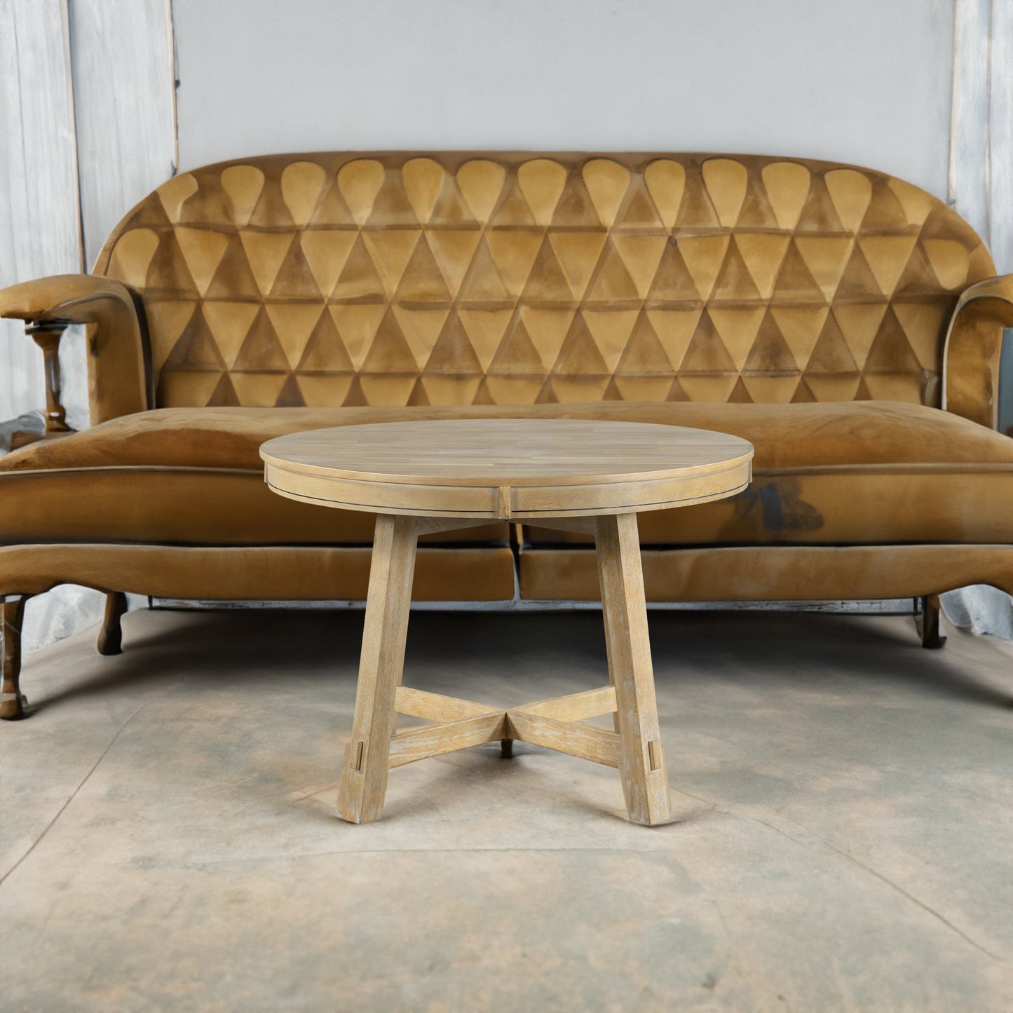 TREXM Farmhouse Round Extendable Dining Table with 16" Leaf Wood Kitchen Table (Natural Wood Wash)