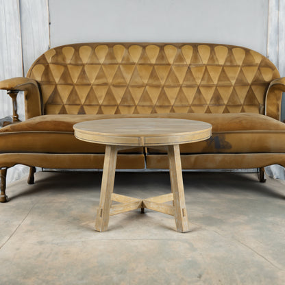 TREXM Farmhouse Round Extendable Dining Table with 16" Leaf Wood Kitchen Table (Natural Wood Wash)