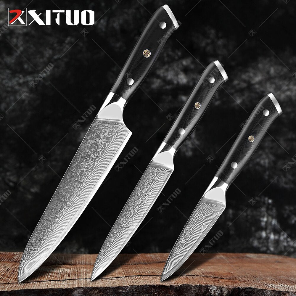 XITUO Damascus Chef Knife Professional Japan Sankotu Cleaver Bone Knives Utility Kiritsuke Paring Kitchen Knife Cooking Tools