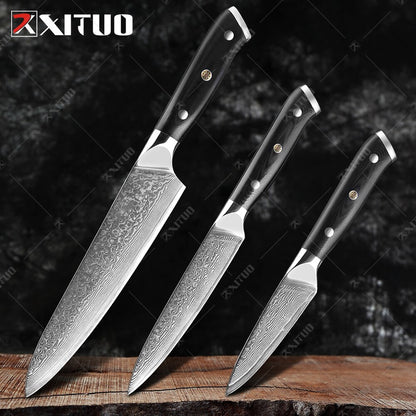 XITUO Damascus Chef Knife Professional Japan Sankotu Cleaver Bone Knives Utility Kiritsuke Paring Kitchen Knife Cooking Tools