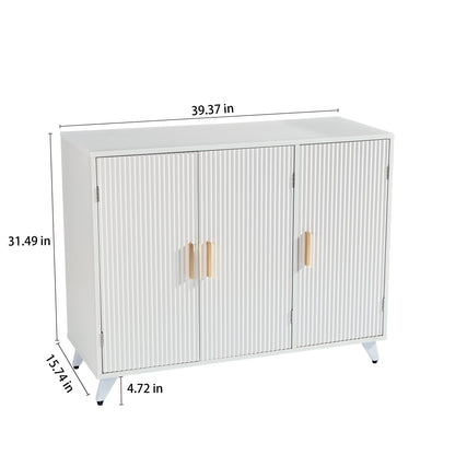 ideboard with wavy texture buffet cabinet, white accent cabinet with door, modern bookcase for kitchen living room