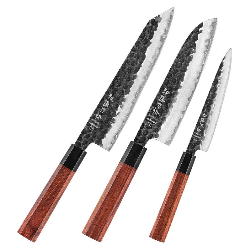 HEZHEN 1-4PC Kitchen Knife Set Slicing Stainless Steel Composite Steel Chef Santoku Nakiri Utility Rosewood Handle Gift Box