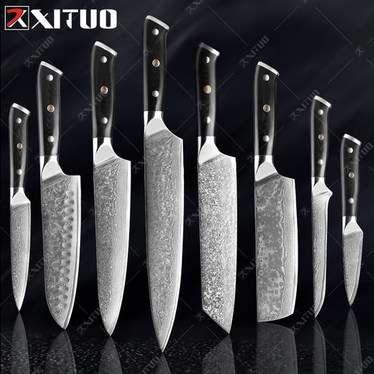 XITUO Damascus Chef Knife Professional Japan Sankotu Cleaver Bone Knives Utility Kiritsuke Paring Kitchen Knife Cooking Tools