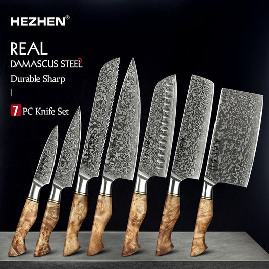 HEZHEN 1-7PC Kitchen Knife Set Professional Damascus Steel Chef Bread Paring Santoku Sharp Nakiri Cook Knife Kitchen Knife