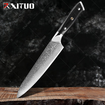 XITUO Damascus Chef Knife Professional Japan Sankotu Cleaver Bone Knives Utility Kiritsuke Paring Kitchen Knife Cooking Tools