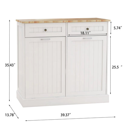 Two Drawers and Two-Compartment Tilt-Out Trash Cabinet Kitchen Trash Cabinet-White