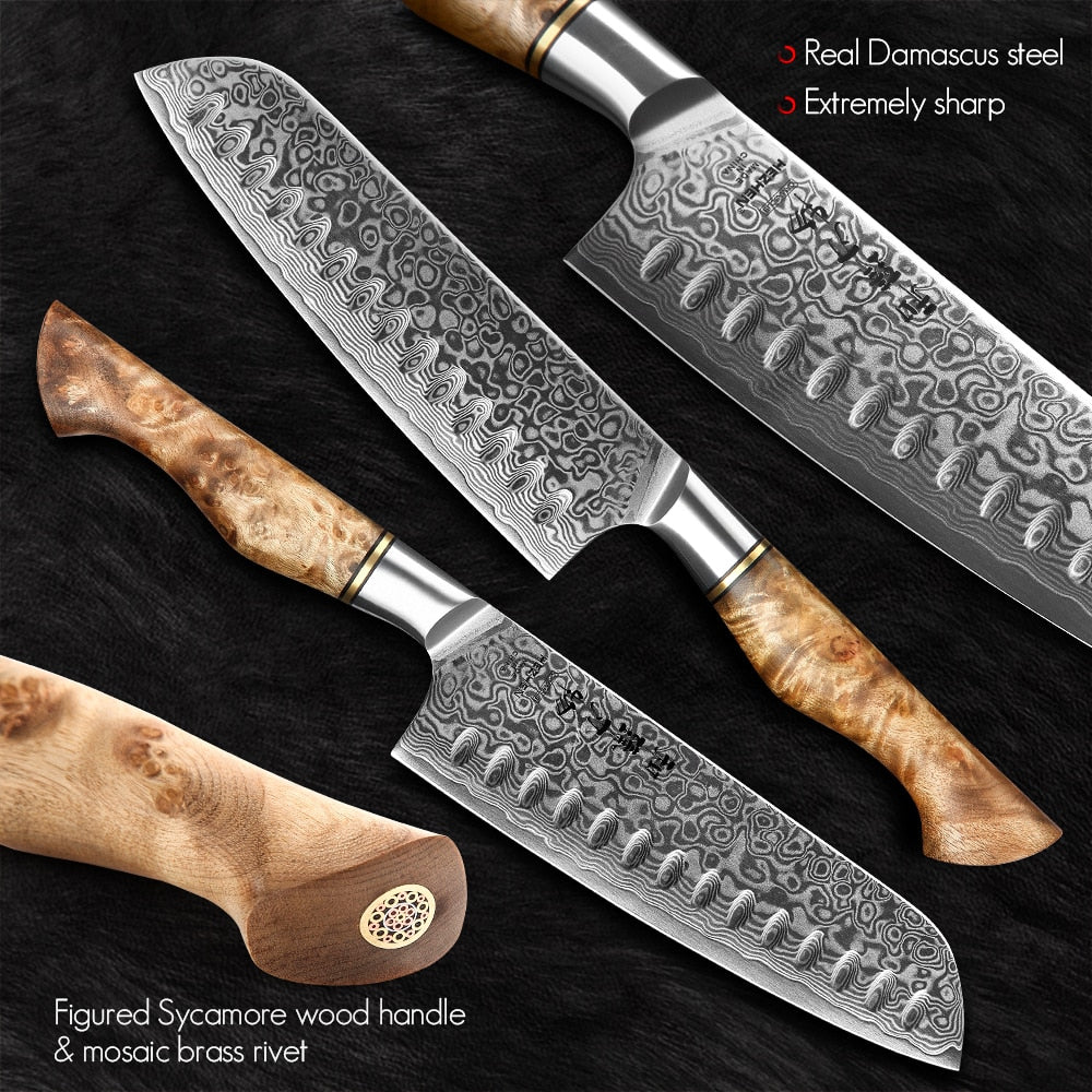 HEZHEN 1-7PC Kitchen Knife Set Professional Damascus Steel Chef Bread Paring Santoku Sharp Nakiri Cook Knife Kitchen Knife