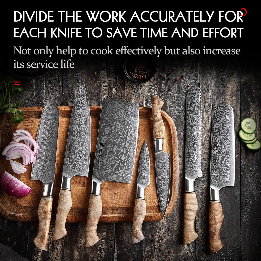 HEZHEN 1-7PC Kitchen Knife Set Professional Damascus Steel Chef Bread Paring Santoku Sharp Nakiri Cook Knife Kitchen Knife