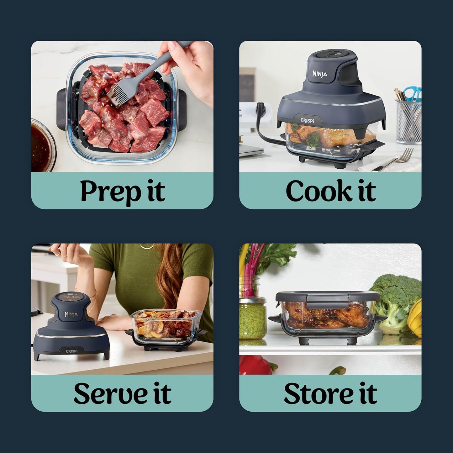 Ninja Crispi™ Glass Cooking System – Air Fry, Bake & Store in One